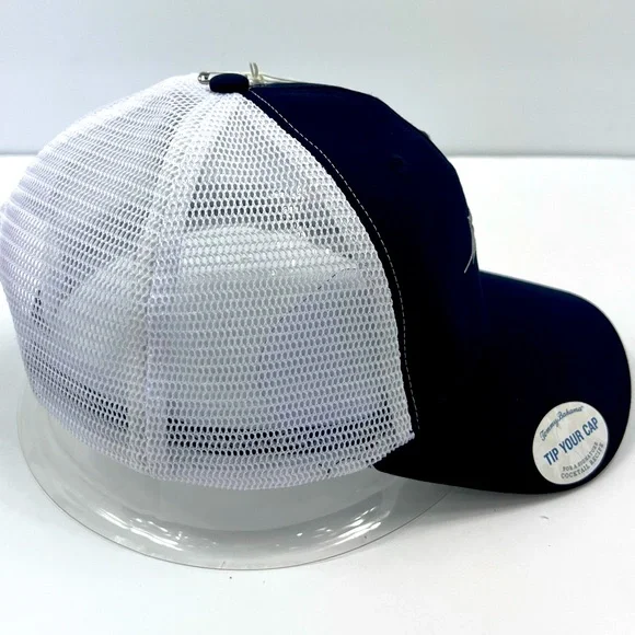 TOMMY BAHAMA CAP HAT, FRONT IS NAVY WITH SILVER EMBROIDERED LOGO, WITH NAVY MESH
